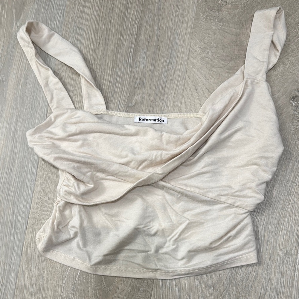 Reformation Beige Draped Top